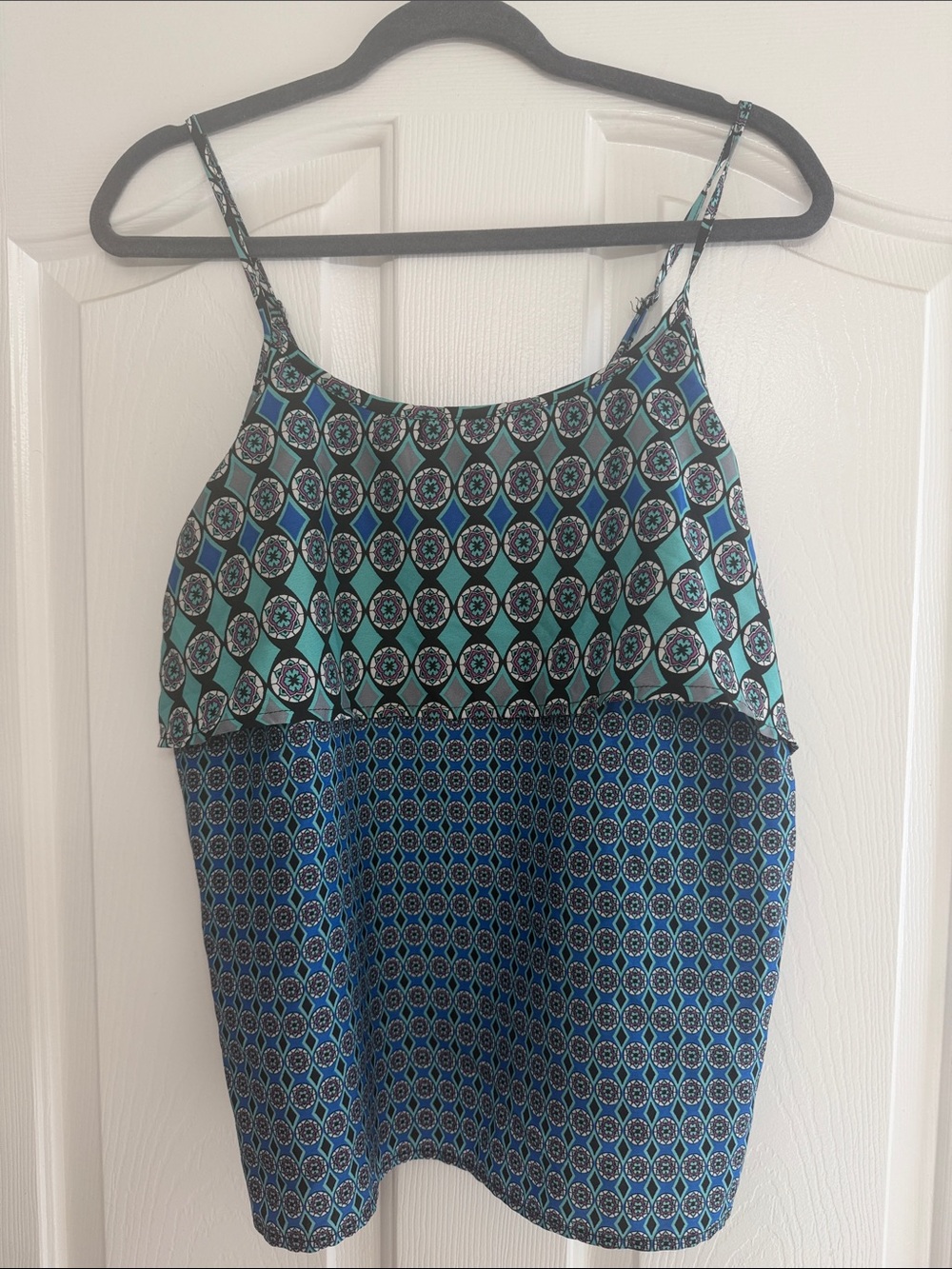 Layered Blue & Teal Printed Spaghetti-Strap Camisole